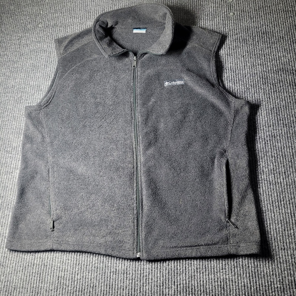Columbia Fleece Vest Mens‎ XL Charcoal Black Full Zip Pockets Hiking Outdoors